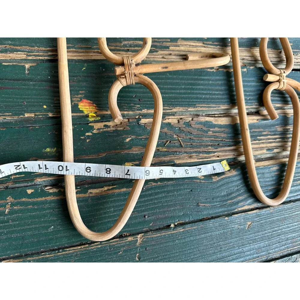 Vintage Rattan Wicker Clothes Hangers Set of 2‎ Boho Bentwood Natural Wood Decor